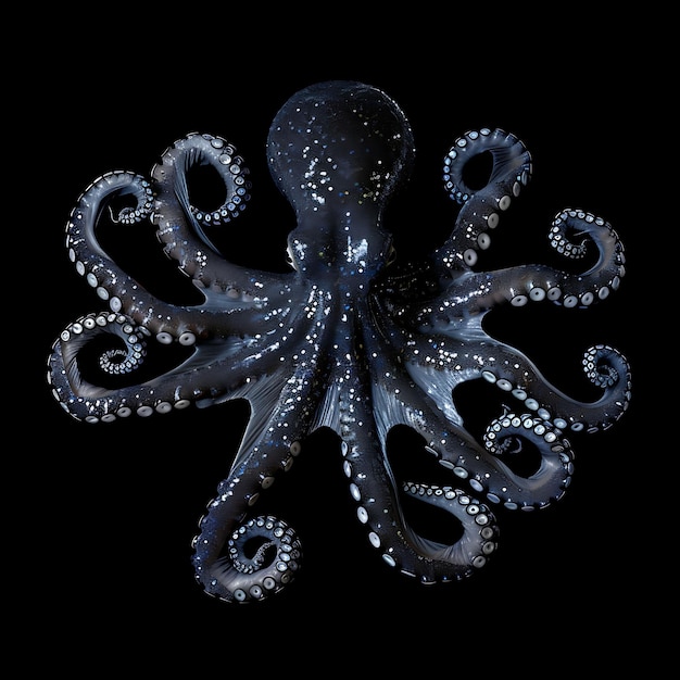 Octopus gevormd in rimpelende inkt ondoorzichtige zwarte vloeistof met Silv achtergrondkunst Y2K gloeiend concept
