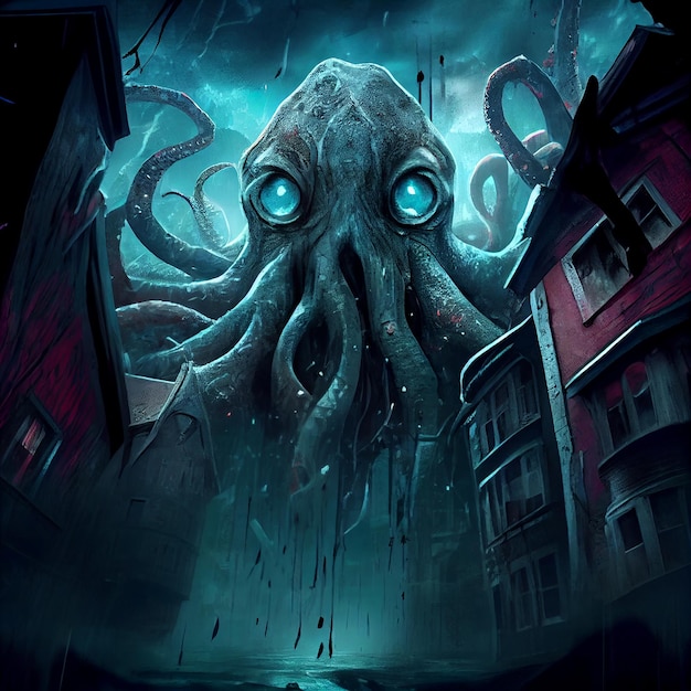 Octopus horror dark background Illustration Generative AI