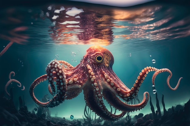 Octopus in de oceaanfotografie van een octopus in de zee Generatieve AI