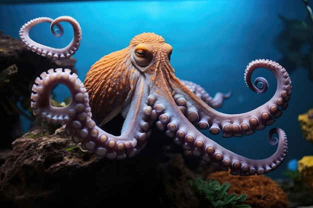 Octopus in een aquarium met lange tentakels