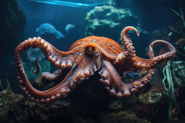 Octopus in een aquarium met lange tentakels