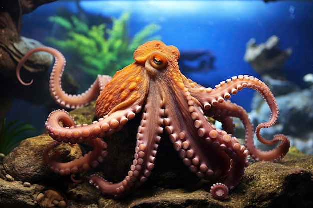 Octopus in een aquarium met lange tentakels