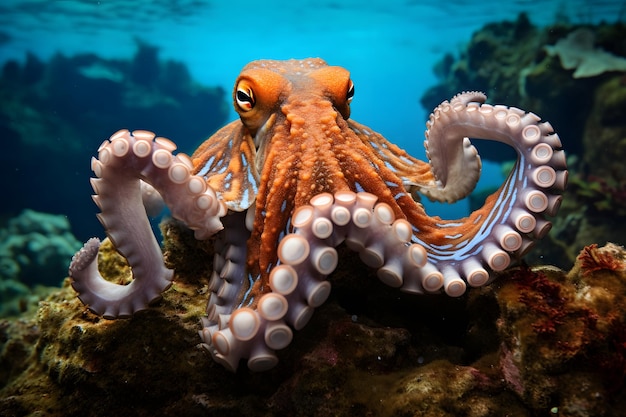사진 수중 바다 세계의 산호초 동물의 문어