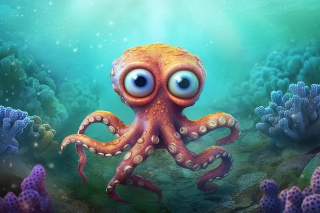 An octopus is on a blue background with a blue background and the word octopus on it.