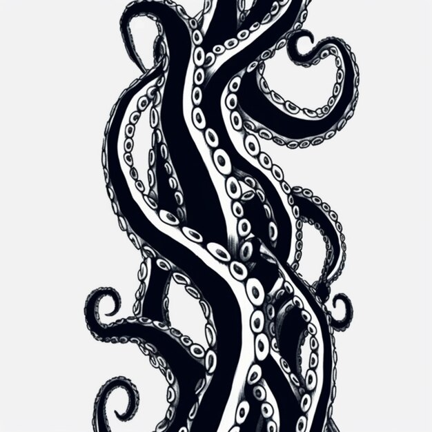 Photo an octopus is shown in this black and white drawing generative ai