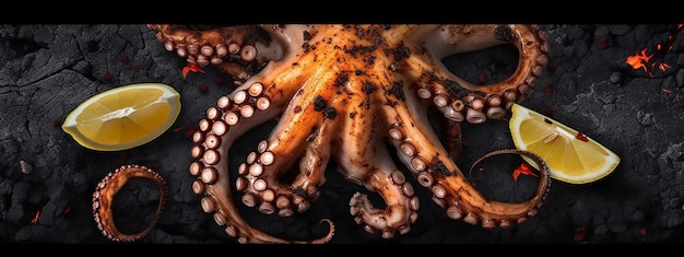 タコは黒の背景と下部に「octopus」という文字で示されています。