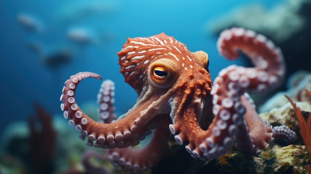 An octopus is swimming in the ocean ai