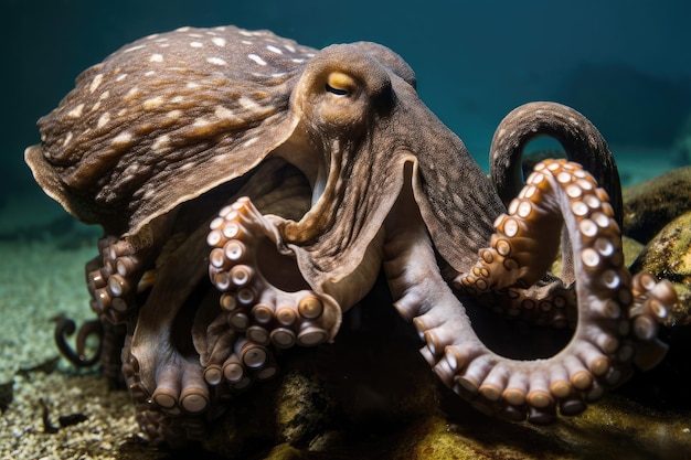 Octopus kraken devouring its prey into with its powerful tentacles