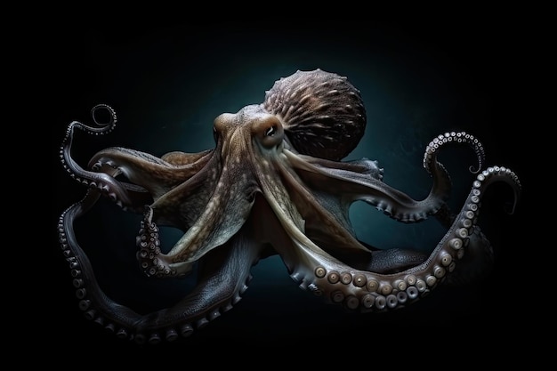 Octopus kraken lurking in dark depths ready to strike created with generative ai
