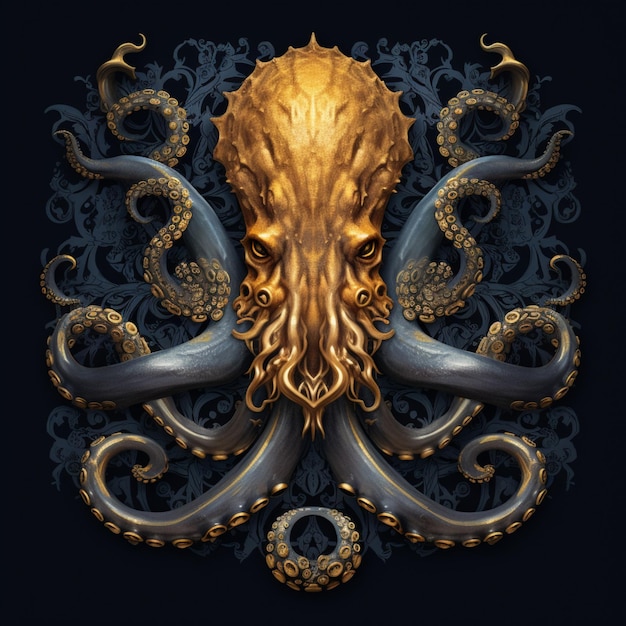 Octopus like a leviathan with a golden pattern Ai generated art