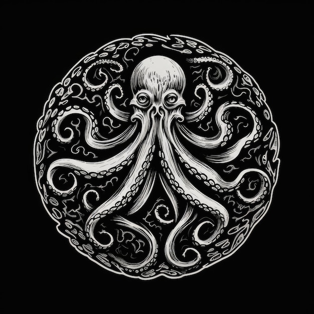 Octopus logo zwart-wit AI gegenereerd beeld