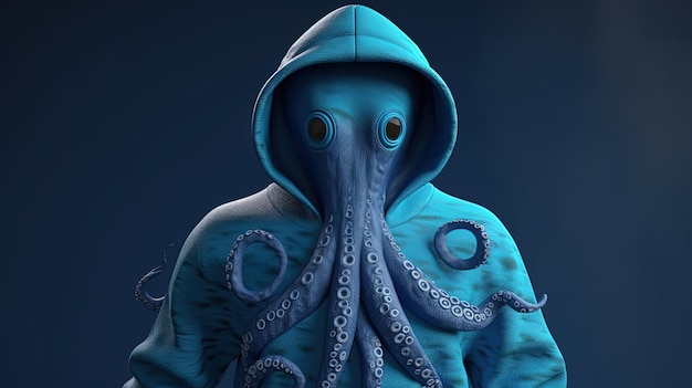 Octopus met blauwe hoodie digitale kunstillustratie Generatieve AI