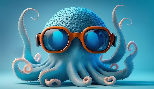 Octopus met bril op een blauwe achtergrond