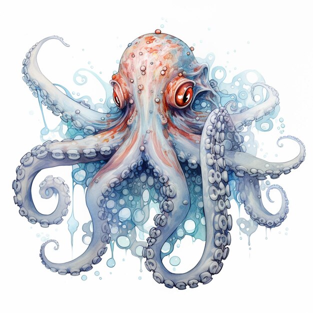 octopus met een rood oog en een blauw lichaam met bubbels generatieve ai