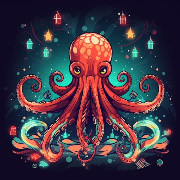 octopus met gloeiende ogen en tentakels in de oceaan generatieve ai