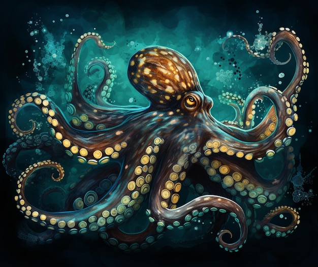 octopus met tentakels en bubbels in de oceaan generatieve ai