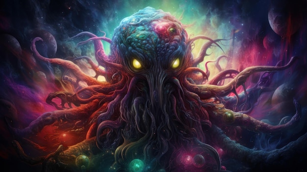 Octopus monster in colorful world