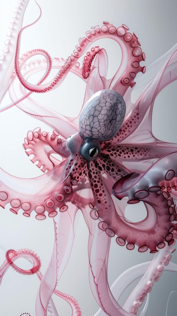 Octopus onderwater illustrustartion geïsoleerd op witte achtergrond AI gegenereerd inktvis rode roze tonen Kraken verse zeevruchten tentakels sucker