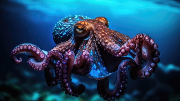 Octopus op donkere achtergrond AI generatief