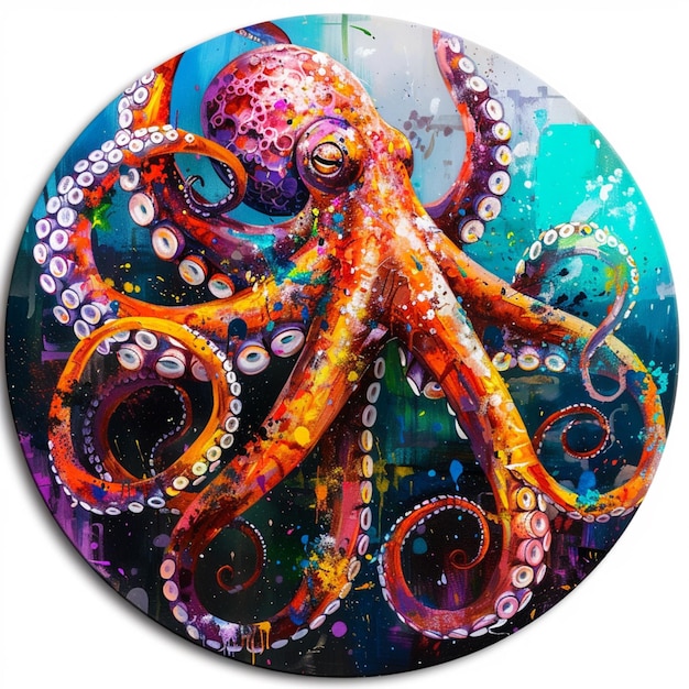 Photo an octopus painting on a circular plate generative ai