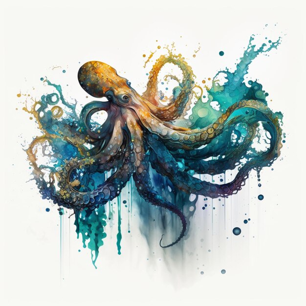 Photo octopus painting with a splash of paint on its body generative ai