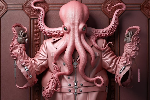Octopus roze gangster in neon bar illustratie generatieve ai