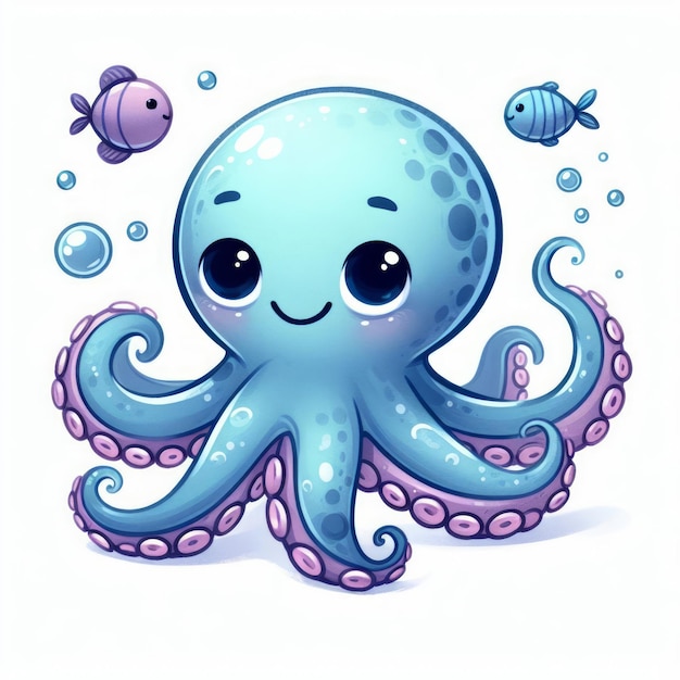 Octopus sea animal 2d watercolor illustration