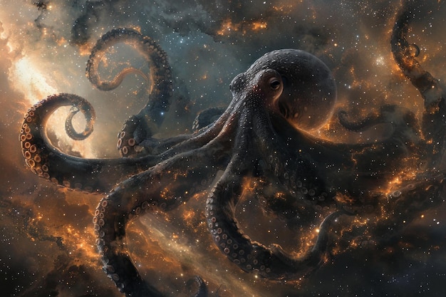 Octopus in space Beautiful 4K Wallpaper Space Landscape Illustration