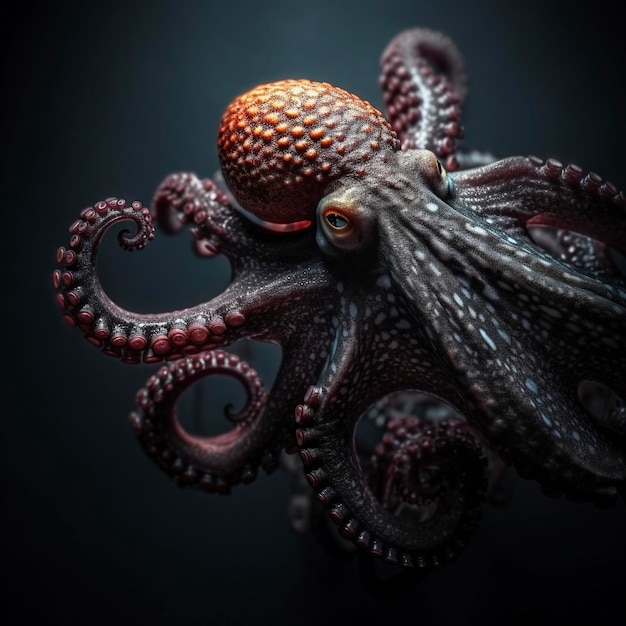 An octopus in studio and black background Ai generated