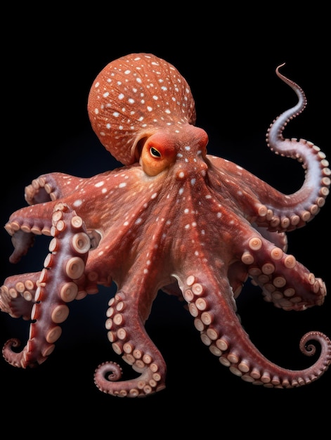 Octopus Studio Shot geïsoleerd op een heldere zwarte achtergrond Generatieve AI