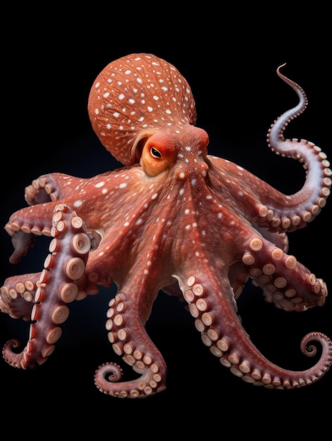 Octopus Studio Shot Isolated on Clear Black Background Generative AI