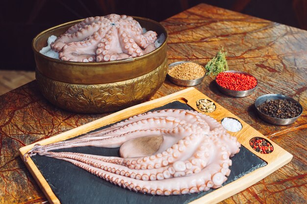 Octopus on the table of a restaurant