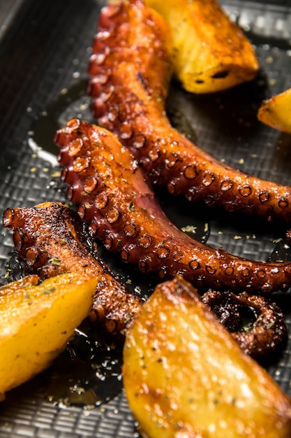 Octopus tentacles grilled with potatoes