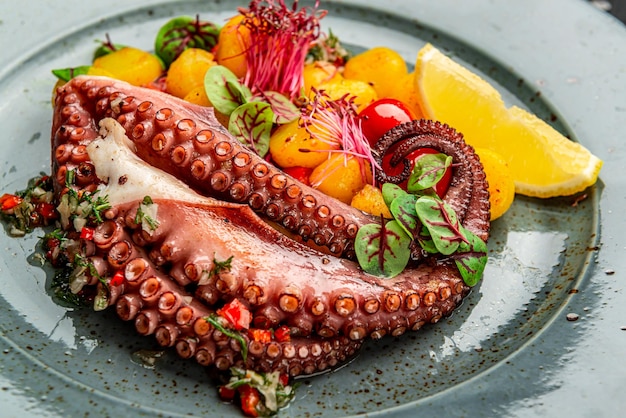 Octopus tentacles with boiled potatoes