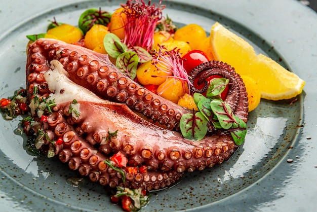 Octopus tentacles with boiled potatoes