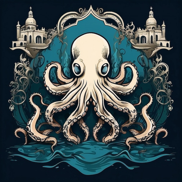 Octopus thema vector t-shirt ontwerp gemaakt met AI