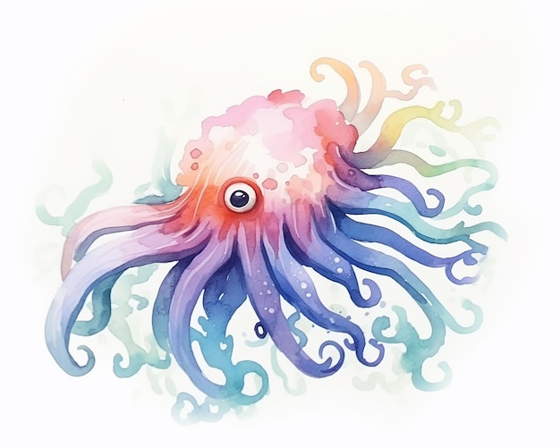 Octopus watercolor underwater world quick sketch color painting