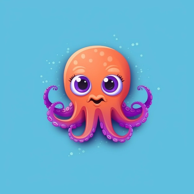 Octopus with big eyes and a mustache on a blue background generative ai