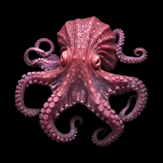 octopus with a black background and a red eye generative ai