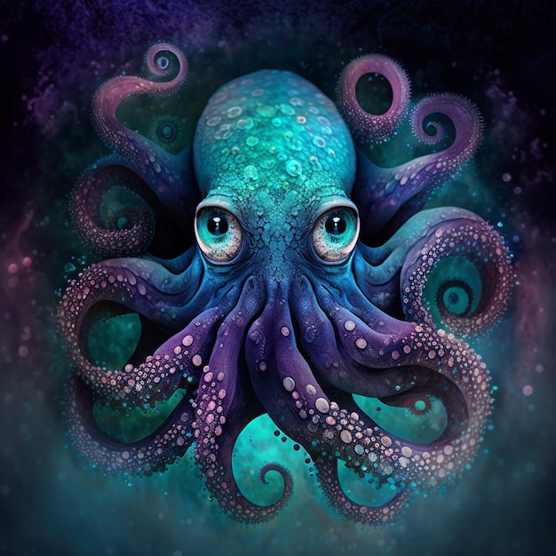 octopus with a blue and purple body and tentacles generative ai