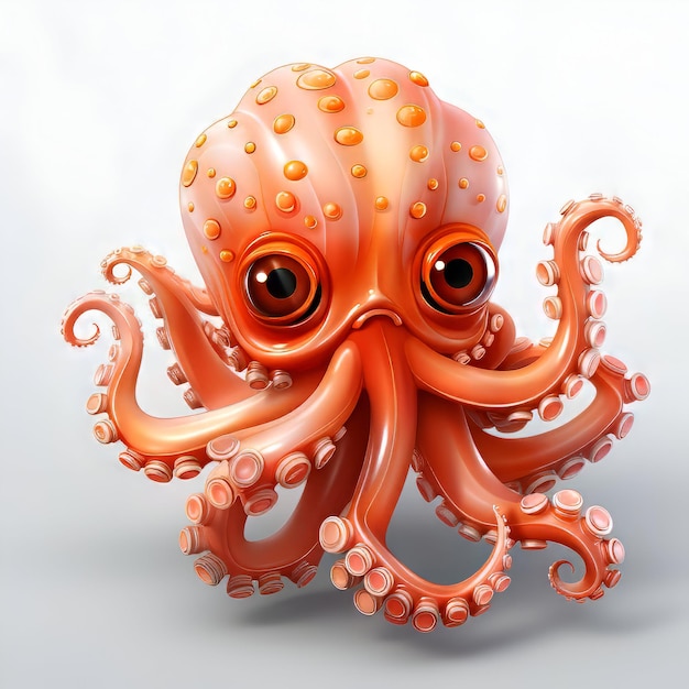 Octopus with eyes and tentacles on a white background 3d illustration