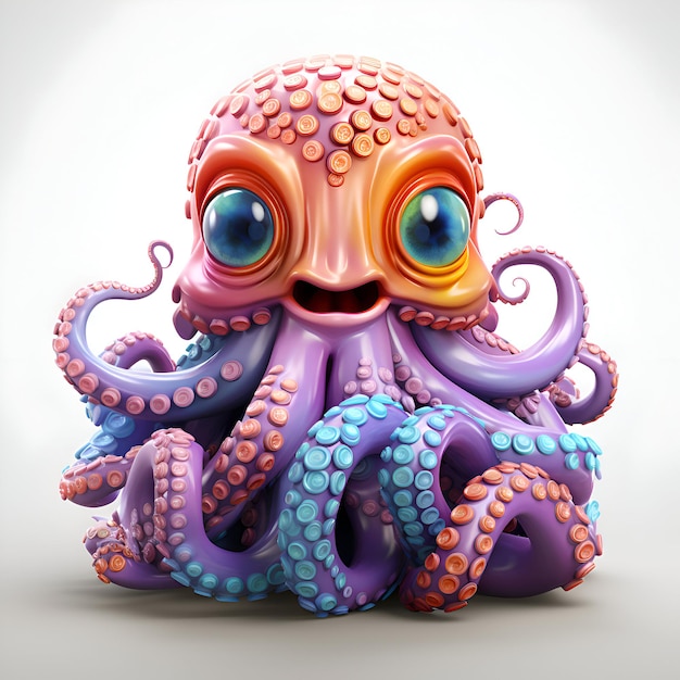 Octopus with eyes and tentacles on a white background 3d illustration