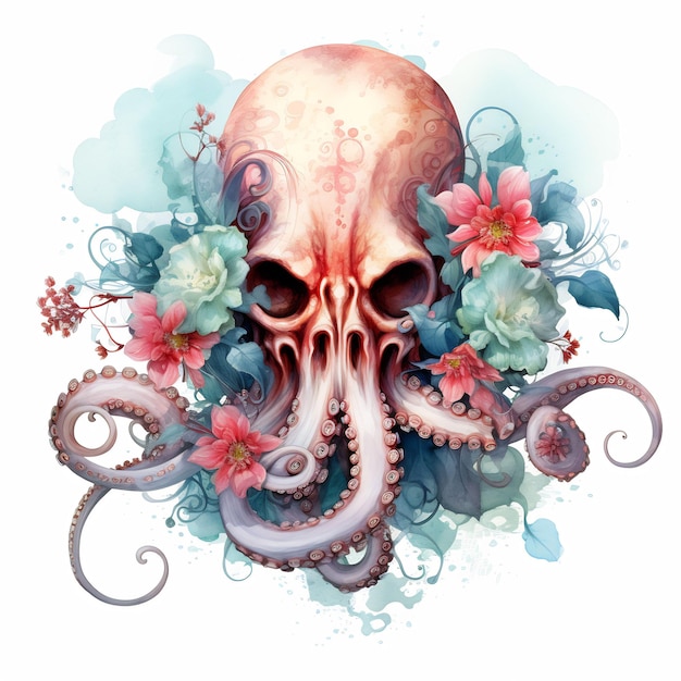 an octopus with flowers and an octopus on it