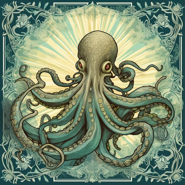 Photo octopus with a golden crown and a blue background generative ai