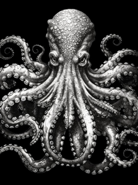 Foto un polipo con una grande testa e tentacoli è mostrato in questa immagine generativa fotografica in bianco e nero