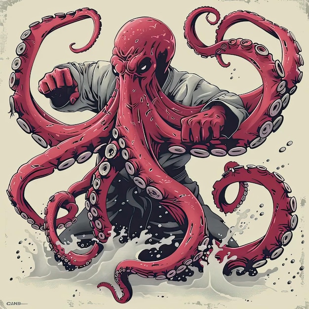 An octopus with a man on its back