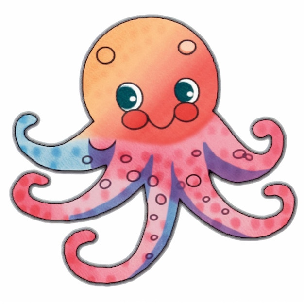 Photo octopus with a pink and blue body and a blue and orange head generative ai
