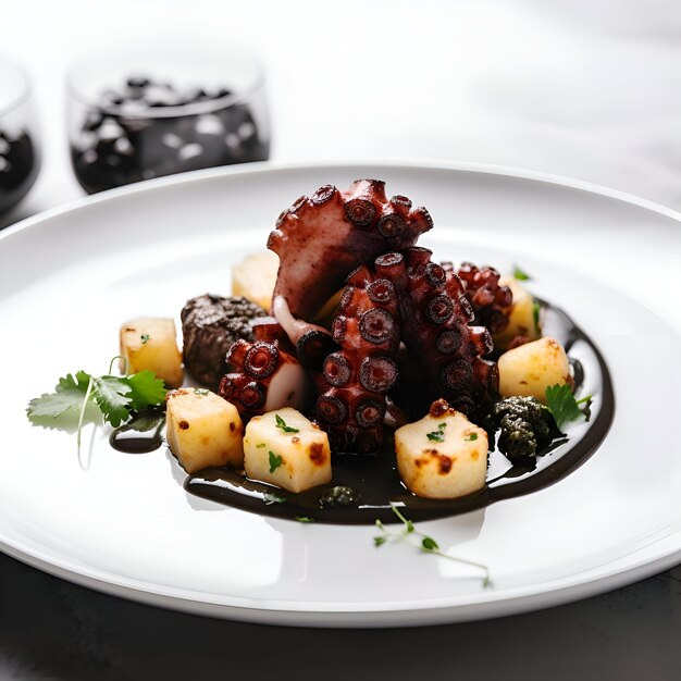 Photo octopus with potatoes