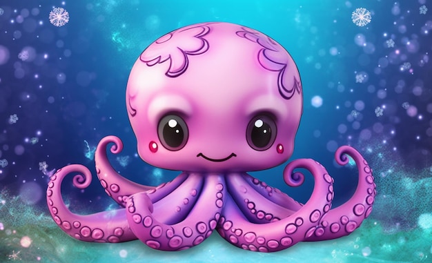 Octopus with a smile on its face sitting on a blue background generative ai