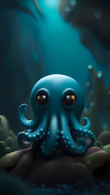 an octopus with yellow eyes and a blue eye.